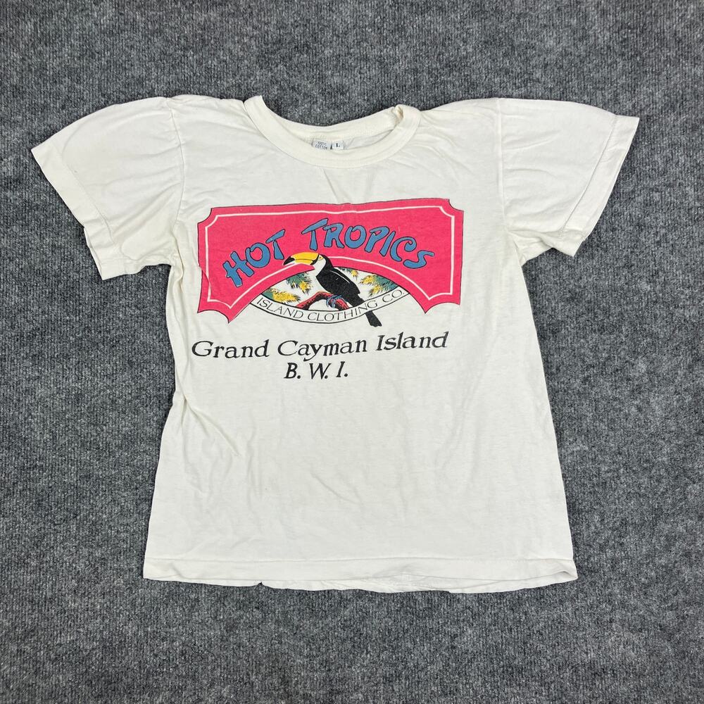Hot Tropics T-Shirt Womens Size L White Grand Cayman Island Graphic 90s Vintage - Picture 2 of 7